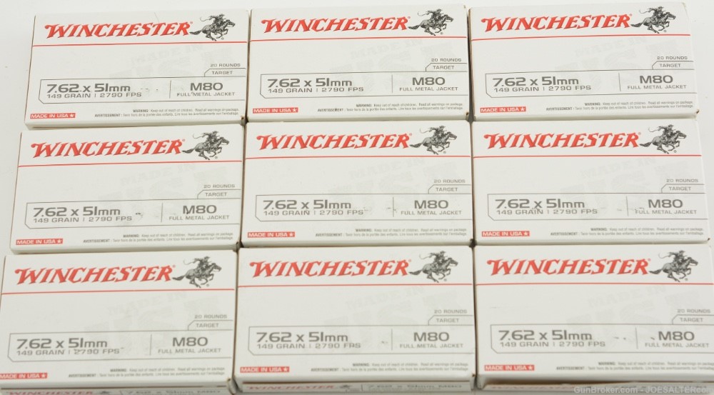 Winchester 7.62x51 M80 149gr FMJ Ammunition 180rnd.-img-0