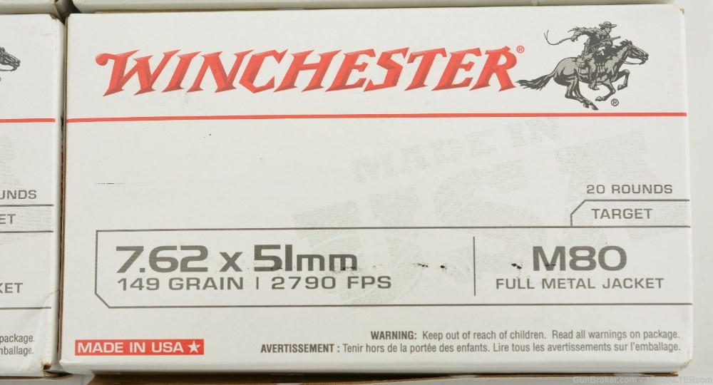 Winchester 7.62x51 M80 149gr FMJ Ammunition 180rnd.-img-1
