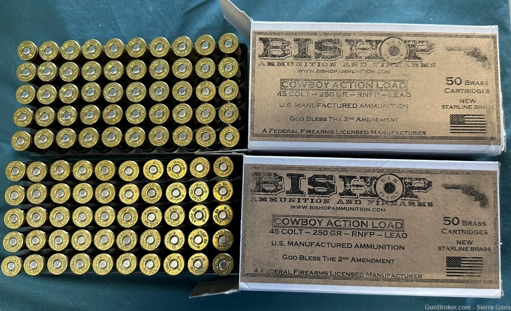Bishop 45 Colt ammo 45LC 100 rds 250gr RNFP NOCC FEE-img-0