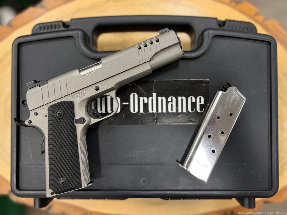 AUTO ORDNANCE 1911 STAINLESS MATTE SILVER FINISH NIGHT SIGHTS 5" BBL .45ACP-img-0