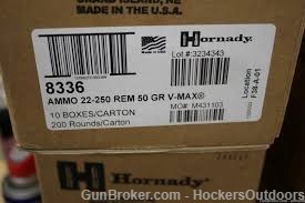 200 Rounds Hornady 8336 Varmint Express 22-250 Rem 50gr V-Max-img-0