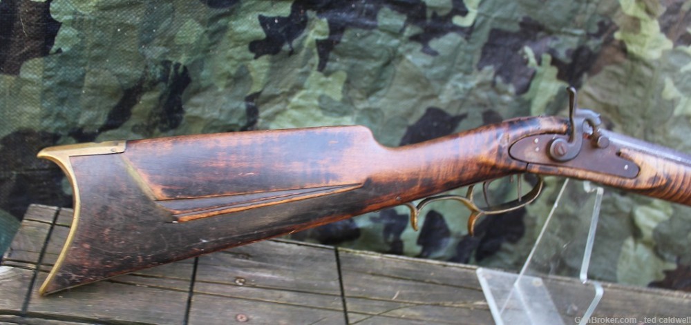 Antique Halfstock 40 caliber rifle with curley maple stock-img-1