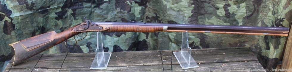 Antique Halfstock 40 caliber rifle with curley maple stock-img-0