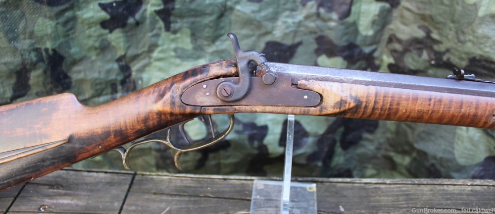 Antique Halfstock 40 caliber rifle with curley maple stock-img-2