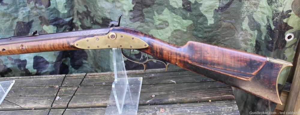 Antique Halfstock 40 caliber rifle with curley maple stock-img-8