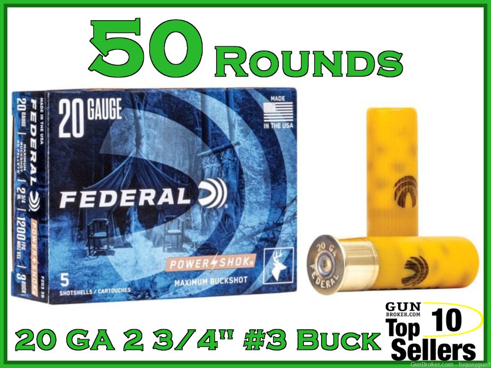 Federal 20 Gauge 2 3/4" #3 Buck F203 3B 20 GA Ammo 20-20GA-img-0