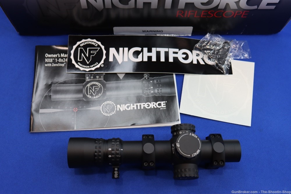 NIGHTFORCE NX8 1-8X24 F1 Riflescope .5 MOA Illuminated Zero Stop Rings LNIB-img-15