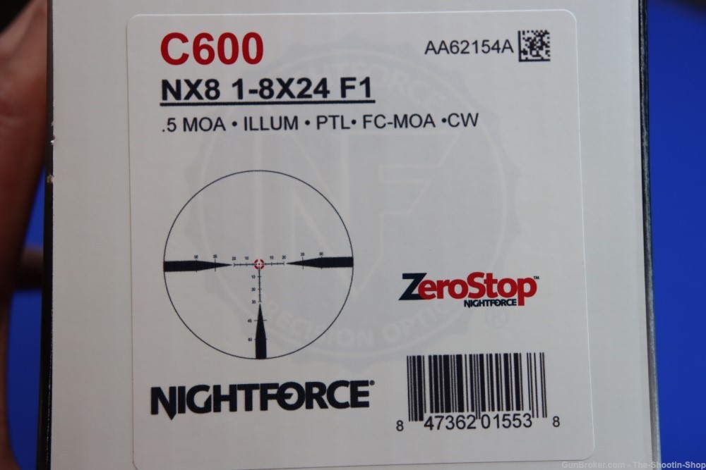 NIGHTFORCE NX8 1-8X24 F1 Riflescope .5 MOA Illuminated Zero Stop Rings LNIB-img-17