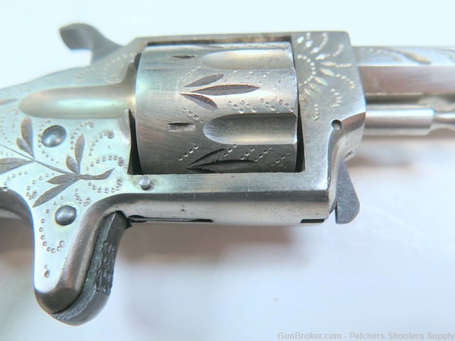 Antique Hopkins & Allen Ranger 22RF 7 Shot Spur Trigger Revolver Engraved-img-12