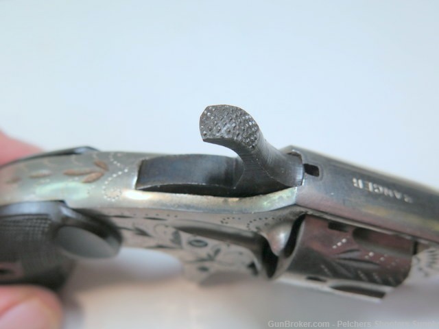 Antique Hopkins & Allen Ranger 22RF 7 Shot Spur Trigger Revolver Engraved-img-16