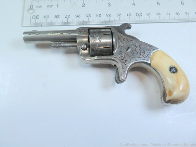 Antique Crescent Firearms Co Jack Tar 22RF Spur Trigger Rev Ivory Engraved-img-0