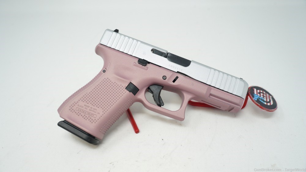 GLOCK 19 G5 9MM CEREKOTE PINK CHAMPAGNE AND SHIMERING ALUMINUM FINISH-img-1