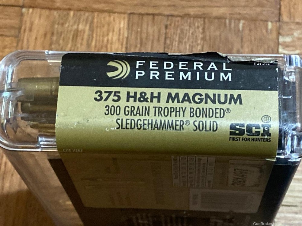 375 H&H Mag Federal Premium Safari 300 gr Bonded Sledgehammer Solid 14rds-img-1