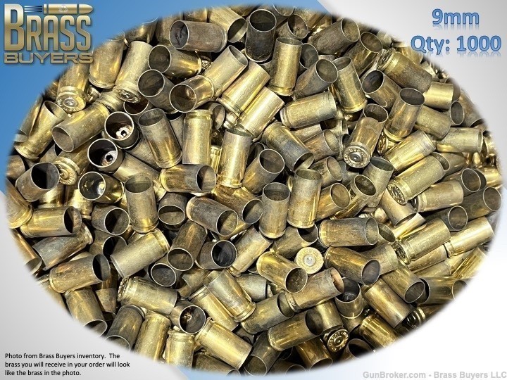 1000 PIECES - 9MM BRASS CASES ONCE FIRED BRASS (Buy It Now)-img-0