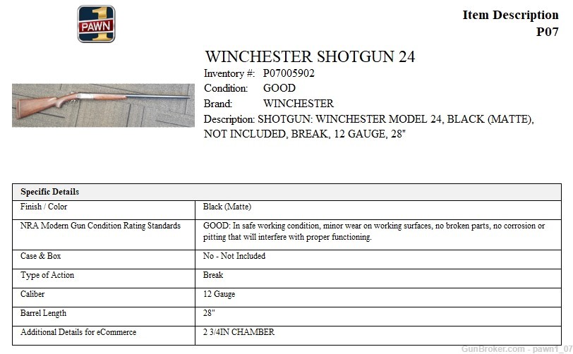Winchester Model 24 SXS 12GA with 2 3/4" Chamber-img-1