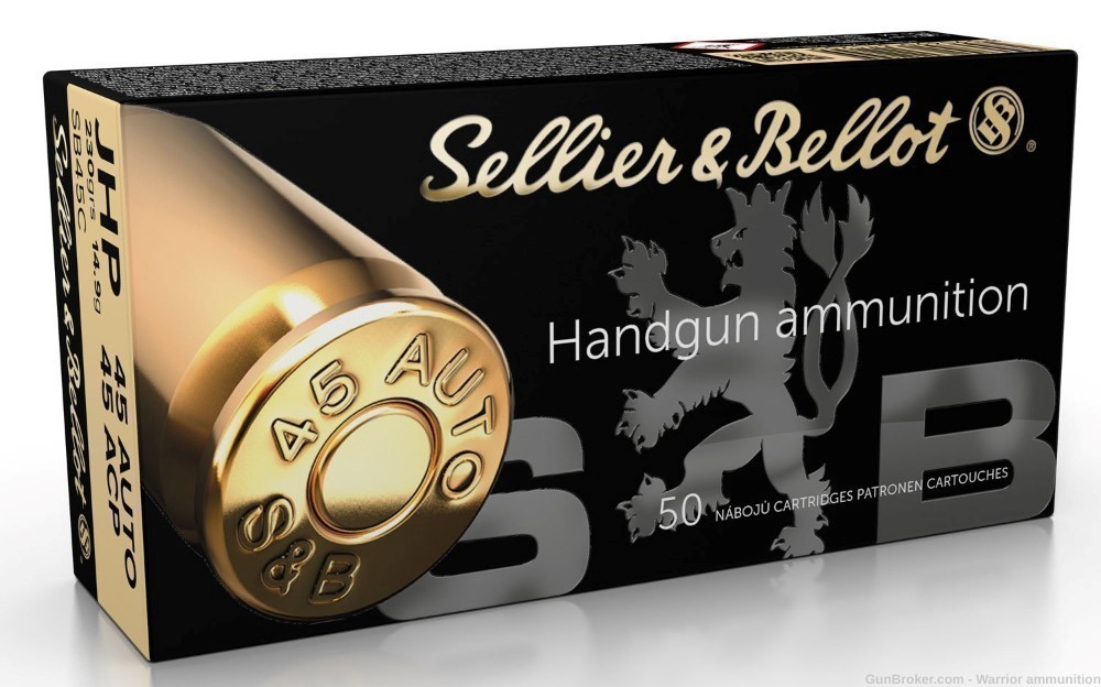 250 rds Sellier and Bellot 45 acp 230 grain JHP Jacketed Hollow Point-img-0