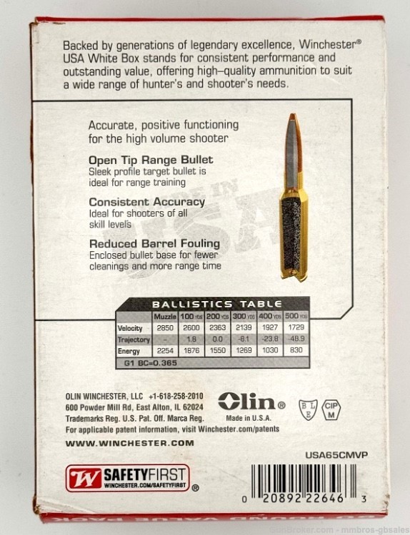 WINCHESTER AMMUNITION USA READY 125 GR OPEN TIP 6.5 CRD AMMO - 60 ROUNDS-img-2