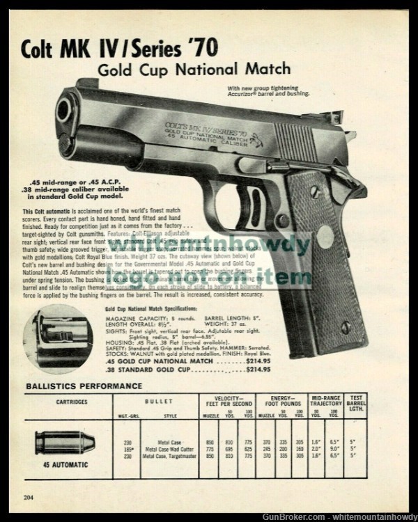1974 COLT MK IV/Series '70 Gold Cup Nation Match Pistol PRINT AD-img-0
