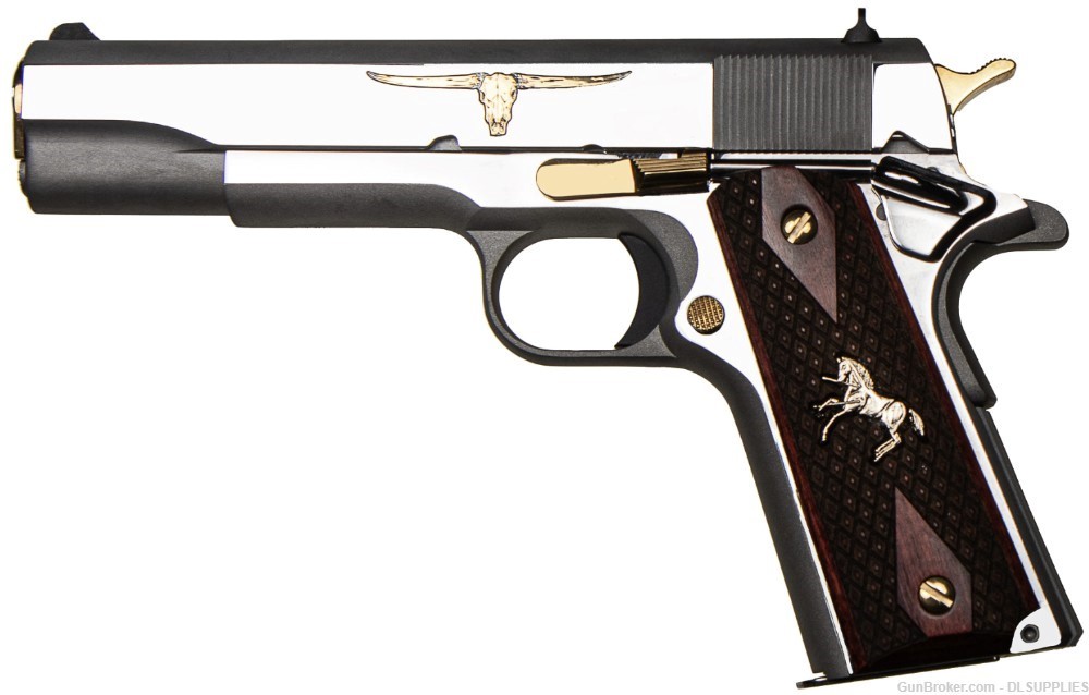 COLT 1911 TEXAS LONGHORN GOVERNMENT STAINLESS TALO GOLD 5" BBL .45ACP-img-1