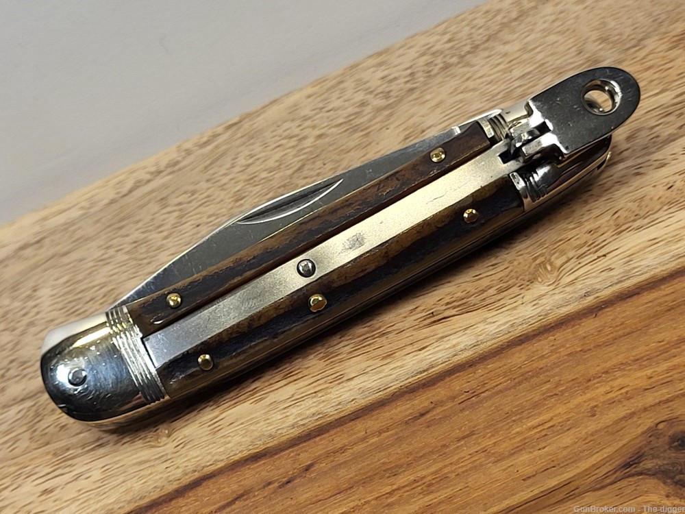 Vintage Hubertus Medm. Side Lever/Lock Automatic Knife W/Stag Handles- Mint-img-7