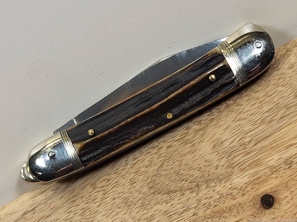 Vintage Hubertus Medm. Side Lever/Lock Automatic Knife W/Stag Handles- Mint-img-8