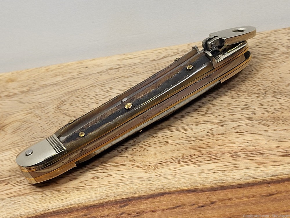 Vintage Hubertus Medm. Side Lever/Lock Automatic Knife W/Stag Handles- Mint-img-3