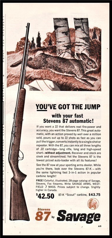 1962 SAVAGE Stevens 87 Automatic .22 Rifle PRINT AD-img-0