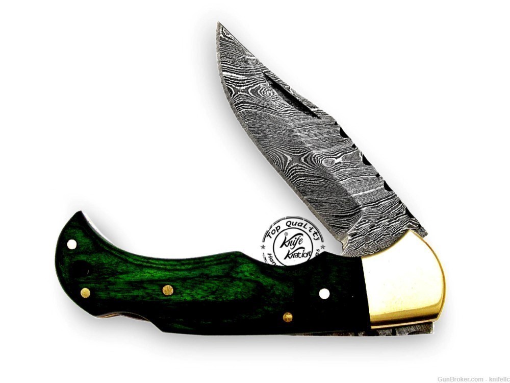 Green Wood 6.5'' 100% Handmade Damascus Steel Folding Pocket Knife 100% -img-4
