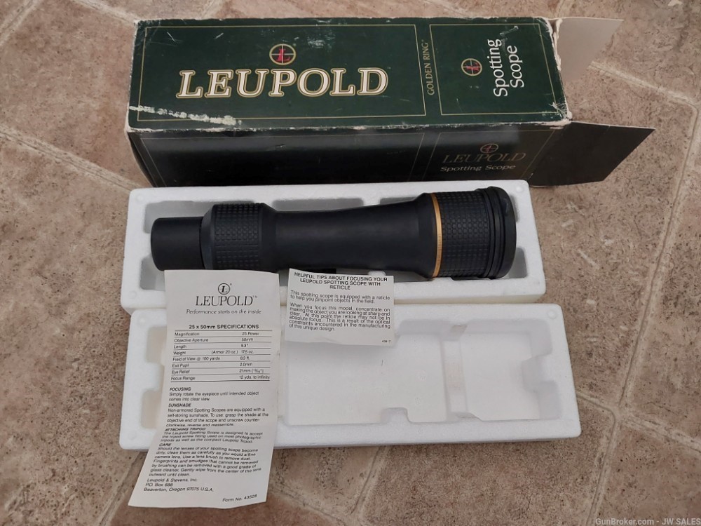 LEUPOLD 25X50MM SPOTTING SCOPE GOLD RING MIL-DOT RETICLE ARMORED WITH BOX-img-0