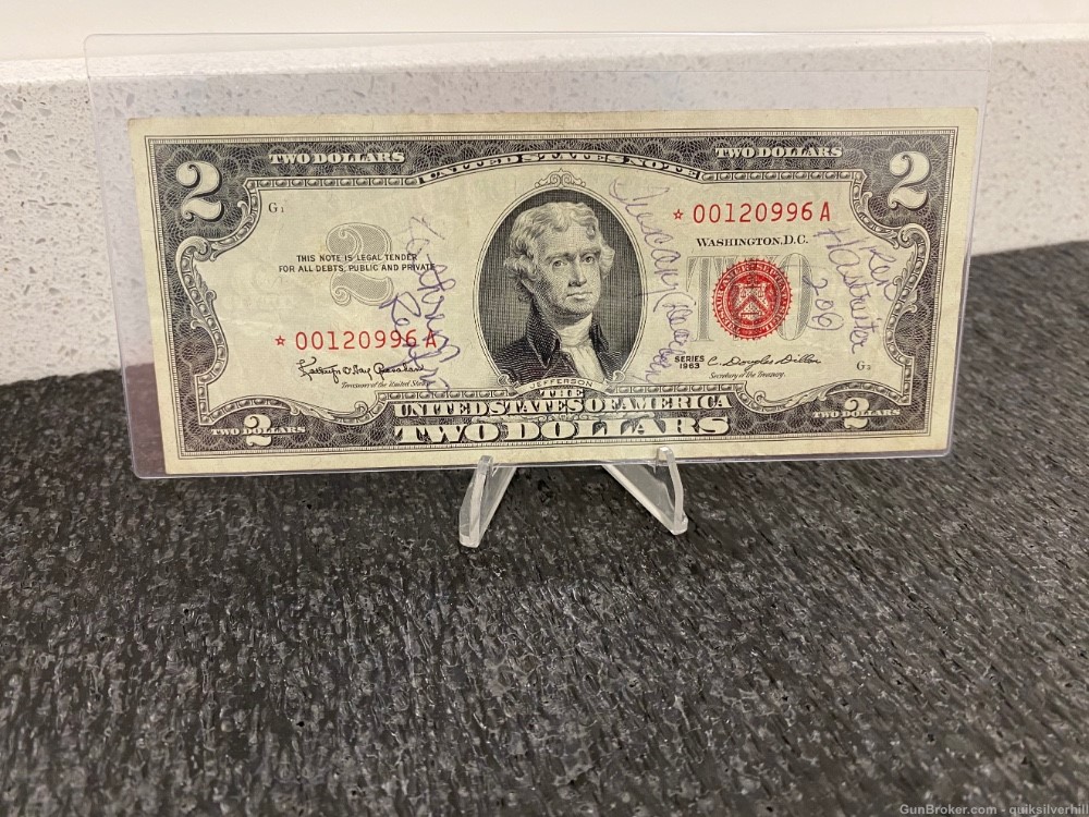 Nice Series 1963 $2 Two Dollar Red Star Note Cool Serial Number!!-img-0