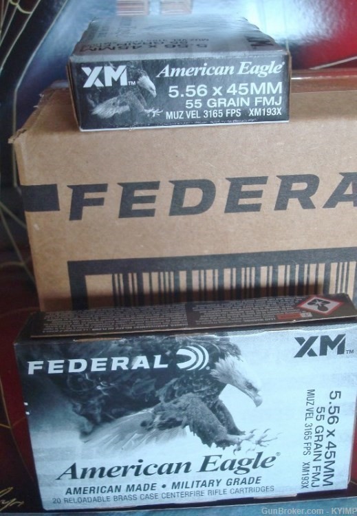 1000 FEDERAL 5.56 FMJ 55 grain brass XM193X Factory New Ammunition-img-0