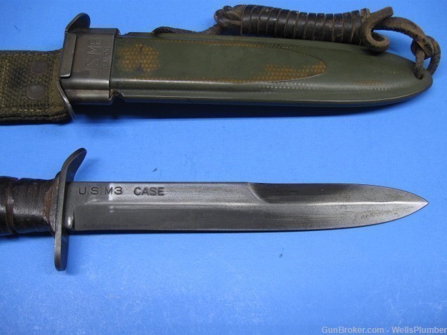 US WWII CASE BLADE MARKED M3 FIGHTING KNIFE WITH ORIGINAL SCABBARD (RARE)-img-3