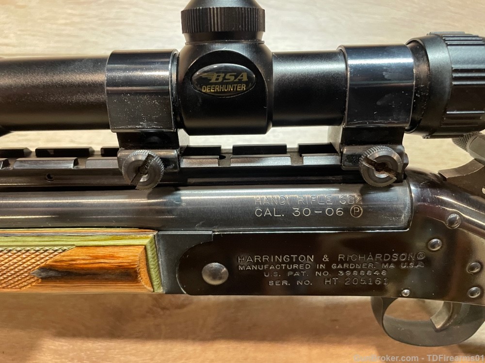 H&R Handi rifle thumbhole laminate .30-06 threaded muzzle brake w/ Optic-img-10
