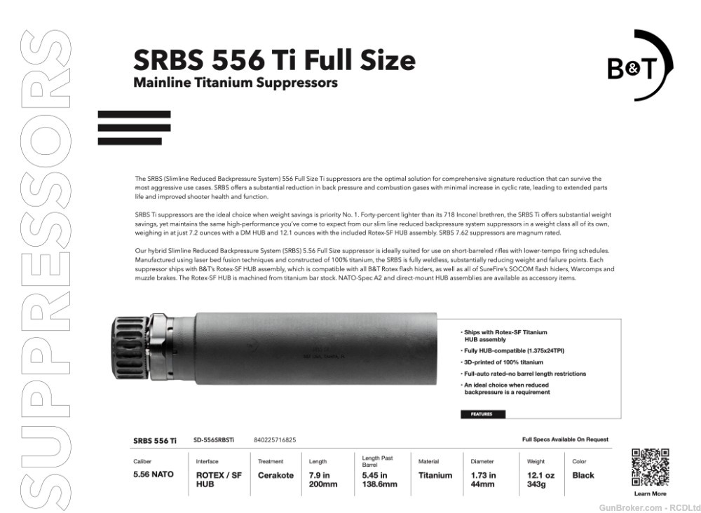 B&T SRBS 556 TI FULL SIZE SUPPRESSOR-img-2