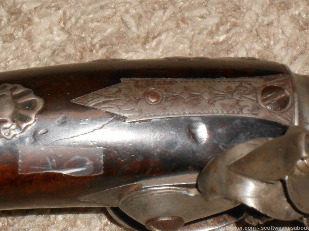 18th C. Silver Mounted Queen Ann Flintlock Pistol Joseph Griffin 1739-1772-img-30