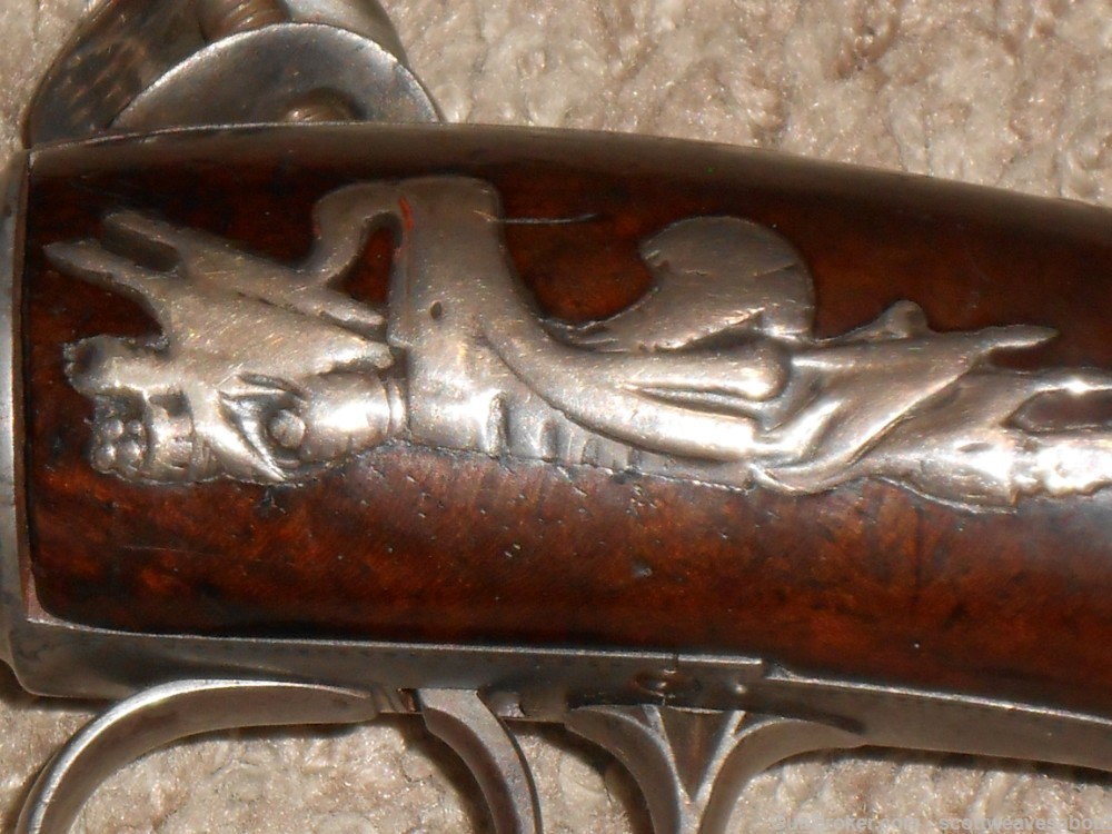 18th C. Silver Mounted Queen Ann Flintlock Pistol Joseph Griffin 1739-1772-img-21