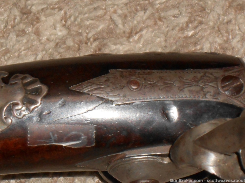 18th C. Silver Mounted Queen Ann Flintlock Pistol Joseph Griffin 1739-1772-img-29