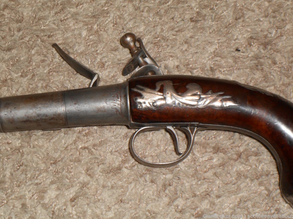 18th C. Silver Mounted Queen Ann Flintlock Pistol Joseph Griffin 1739-1772-img-18