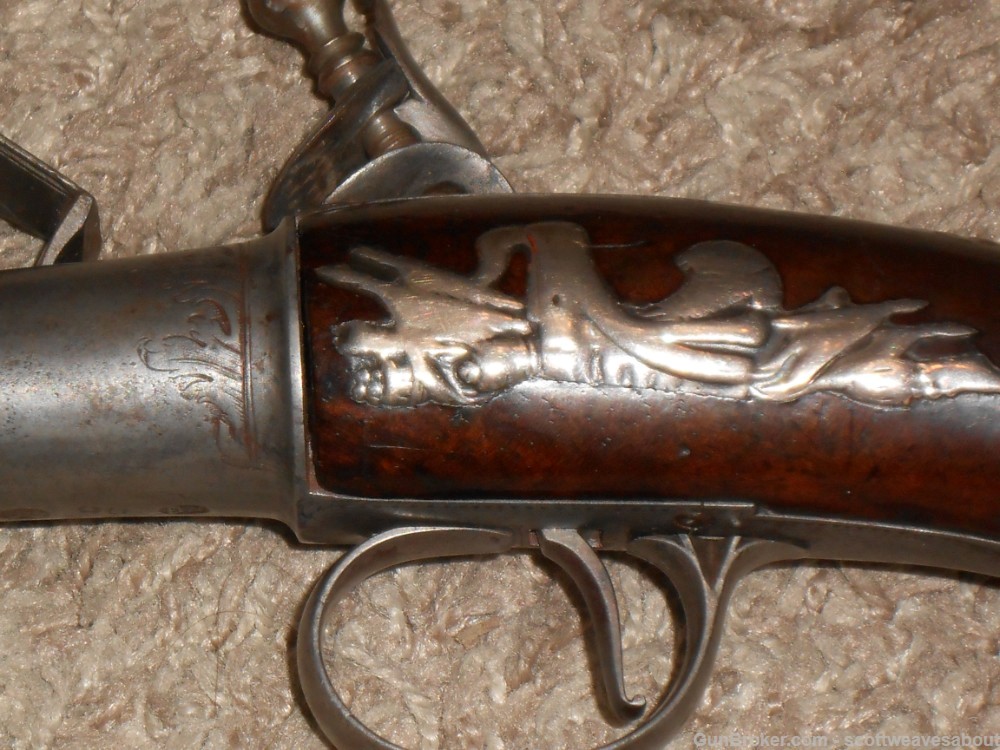18th C. Silver Mounted Queen Ann Flintlock Pistol Joseph Griffin 1739-1772-img-20