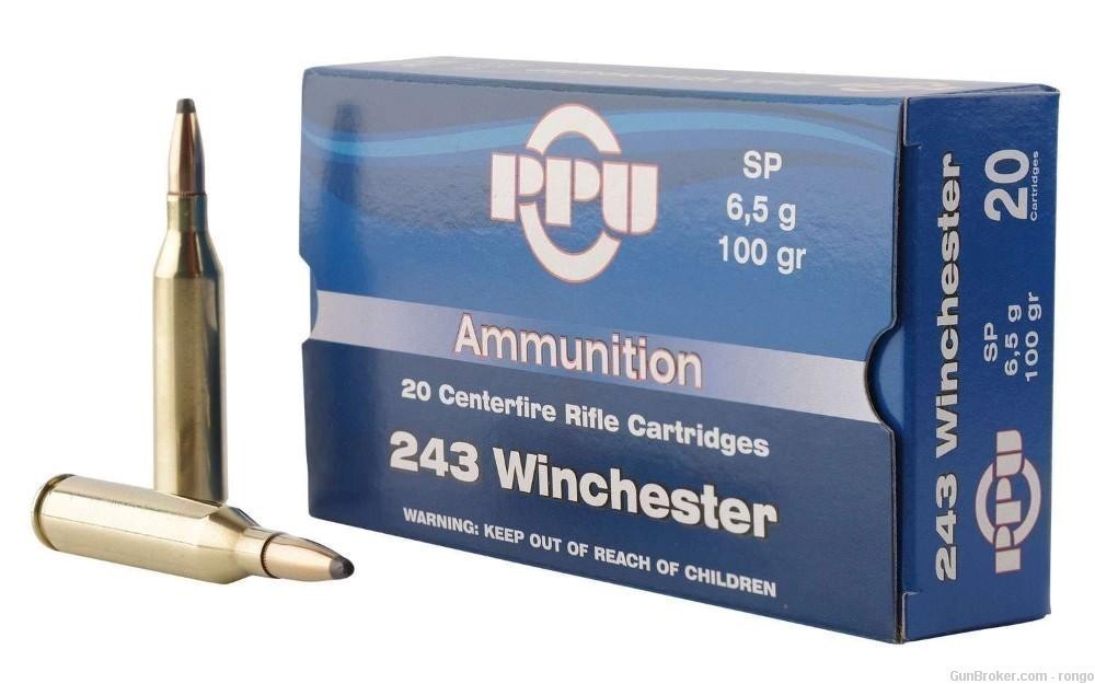 20 Rounds PPU Standard Rifle 243 Win 100gr Soft Point-img-0