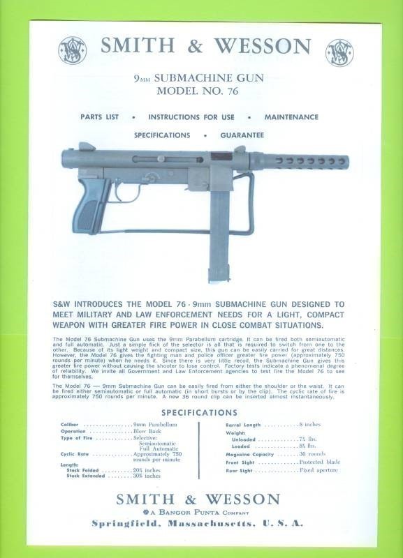 Smith & Wesson Model 76 Submachine Gun Manual Repr-img-0