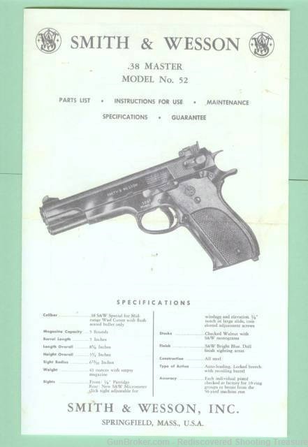 Smith & Wesson Model 52-2  Fac Instr Manual Repro-img-0
