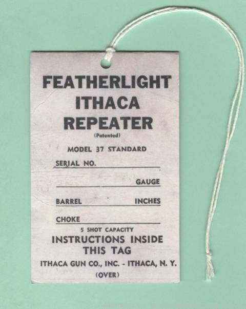 Ithaca Model 37 Standard Hang Tag Manual Repro.-img-0