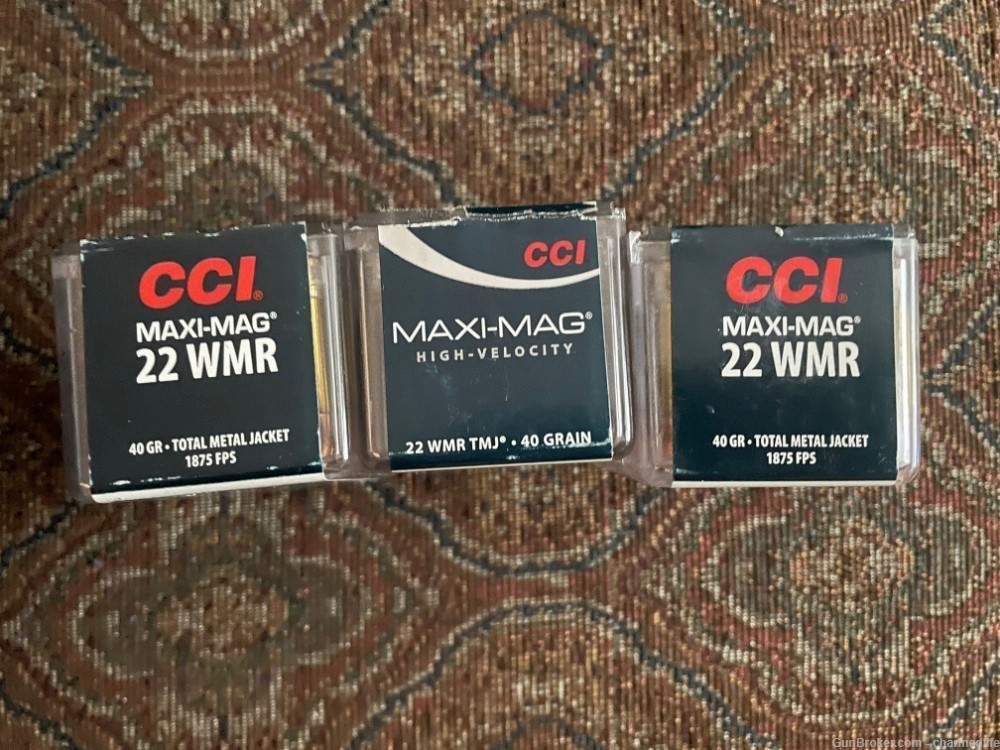 3 Boxes of CCI 22 Magnum 40Gr. TMJ Ammunition (150ct).-img-1