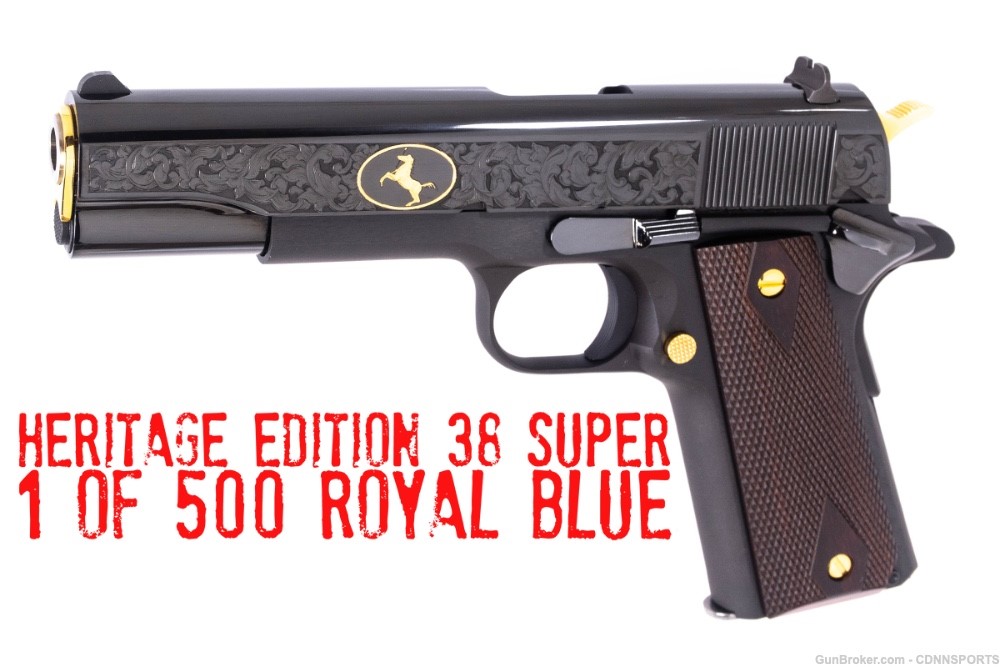Colt 1911 Heritage Edition 38 Super 70 Series ENGRAVED ROYAL BLUE w/GOLD-img-0