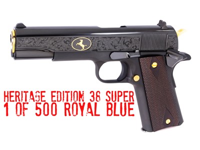 Colt 1911 Heritage Edition 38 Super 70 Series ENGRAVED ROYAL BLUE w/GOLD