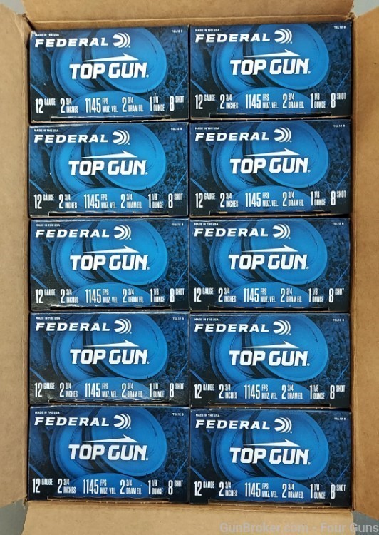 .01 Penny Federal Top Gun Shotshells 12 Ga 2.75" 1145 fps 8 Shot 250 Rounds-img-1