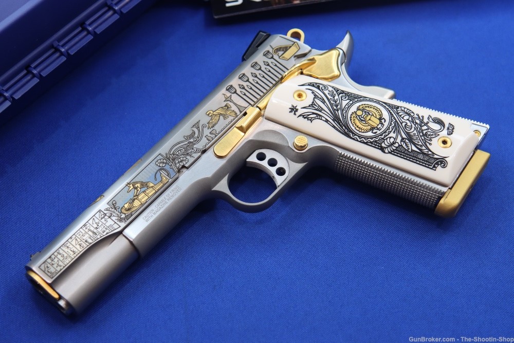 SMITH & WESSON Model 1911 Pistol ANUBIS GODS OF EGYPT GOLD ENGRAVED 45ACP-img-1