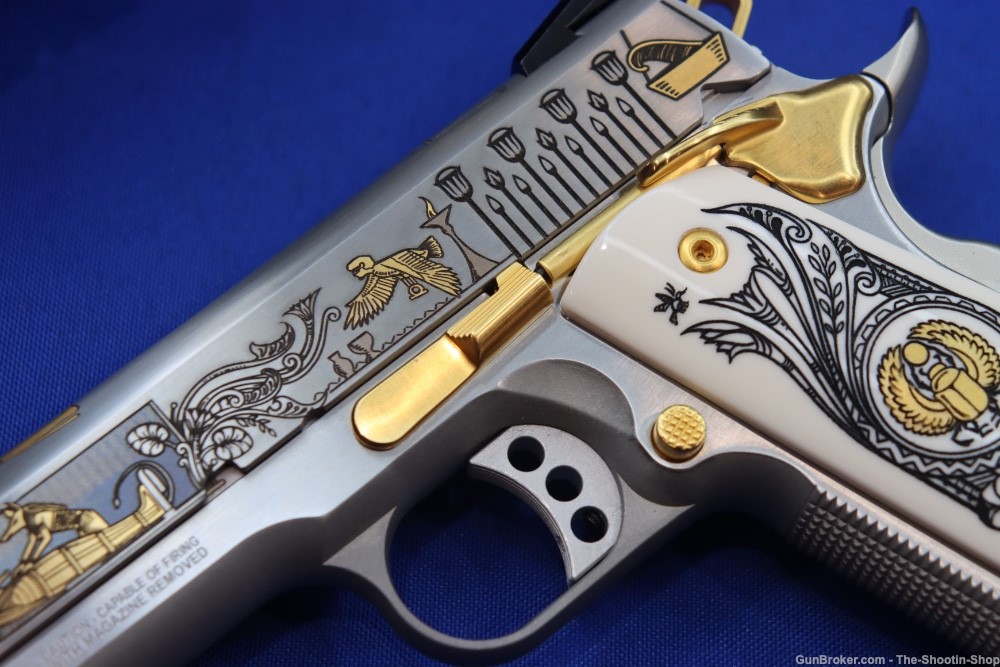 SMITH & WESSON Model 1911 Pistol ANUBIS GODS OF EGYPT GOLD ENGRAVED 45ACP-img-4