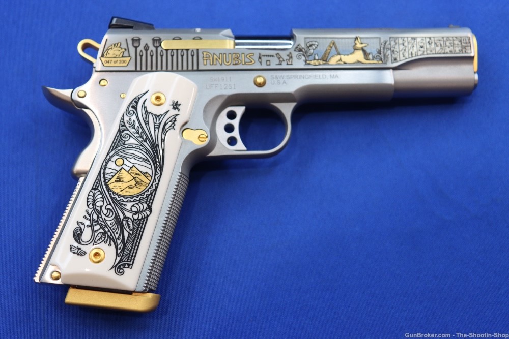 SMITH & WESSON Model 1911 Pistol ANUBIS GODS OF EGYPT GOLD ENGRAVED 45ACP-img-8